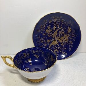 Vintage Coalport Tea Cup & Saucer Bone China AD 1750 Cobalt Blue